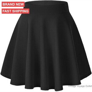 Stretchy Flared Mini Skater Skirt, High Rise, Polyester Spandex, Casual Wear